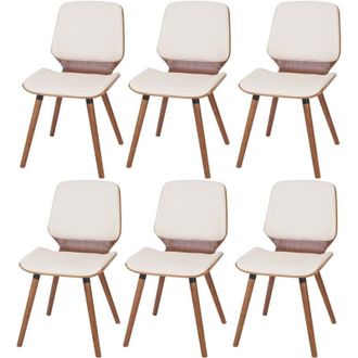 Hhg Set 6x sedie eleganti soggiorno sala pranzo HHG-094 legno curvo ecopelle avorio