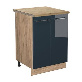Vicco Mueble Bajo Fame-line, Azul Oscuro Alto Brillo, 60 Cm, Et Roble