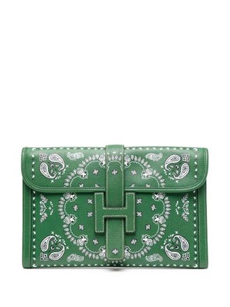 Herm&egrave;s pre-owned Jige PM clutch bag - women - Leather/Fabric - One Size - Green