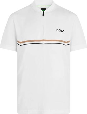 HUGO BOSS Jersey Ritssluiting T-shirt - Heren - T-shirts - Wit - M - Polyester - Tops