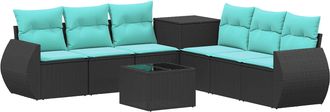 vidaXL Juego De Sof&aacute; 8 Uds. Negro Y Azul Rat&aacute;n Sint&eacute;tico Y Acero Vidaxl