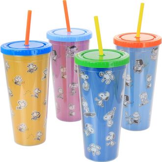 Gibson 70th Anniversary 4 Piece Plastic 23.6oz Tumbler set with Lid and Straw in Clear at Nordstrom