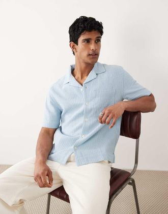 Abercrombie & Fitch Camicia a maniche corte azzurra-Blu