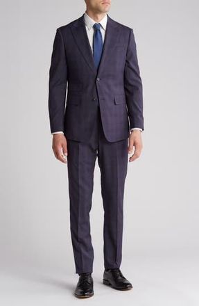 English Laundry Plaid Trim Fit Peak Lapel Two-Piece Suit in Gray at Nordstrom Rack, Size 46Regular