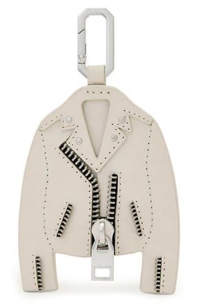 AllSaints Dalby Leather Jacket Keyring in Ivory White/Silver at Nordstrom