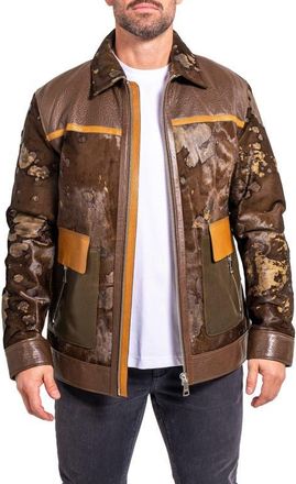 Maceoo Ascension 0022 Leather & Genuine Calf Hair Jacket in Brown Multi at Nordstrom, Size 4
