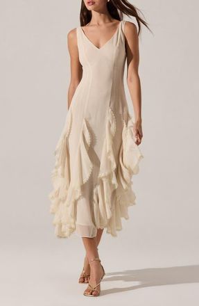 ASTR the Label Philomene Ruffle Detail Midi Dress in Cream at Nordstrom, Size Small