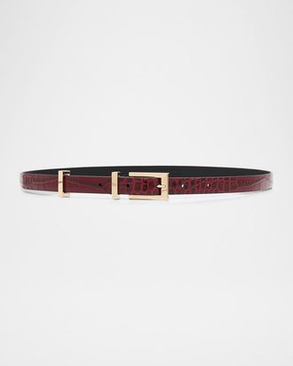 Tom Ford Shiny Stamped Croc-Embossed Leather Belt