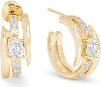 Melinda Maria Shes On Point Lasso Huggie Earrings in Gold-White at Nordstrom