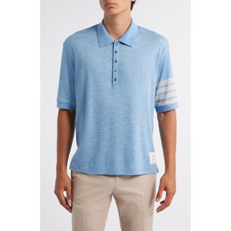 Thom Browne 4-Bar Virgin Wool Jersey Polo in Light Blue at Nordstrom