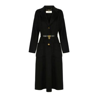 Elisabetta Franchi Jas van dubbele stof met ceintuur - Dames - Mantels - Zwart - Maat: XL Wol