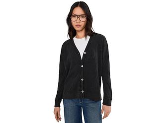Mod-o-doc Long Sleeve Button Front Waffle Cardigan Womens Sweatshirt Black : LG (US 12-14), Cotton/Down