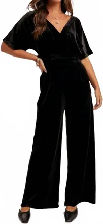 Hem & Thread Midnight Velvet Jumpsuit In Black