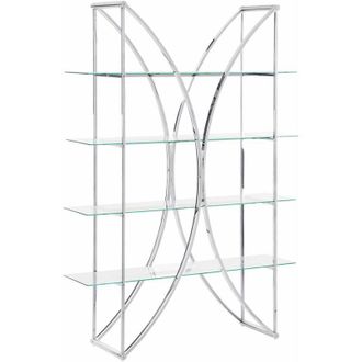 Beliani Libreria in acciaio a 4 piani con ripiani in vetro Stile glamour Telaio argento Hollow
