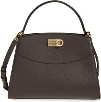 Ferragamo Small Studio Box Leather Top Handle Bag in Testa Di Moro at Nordstrom