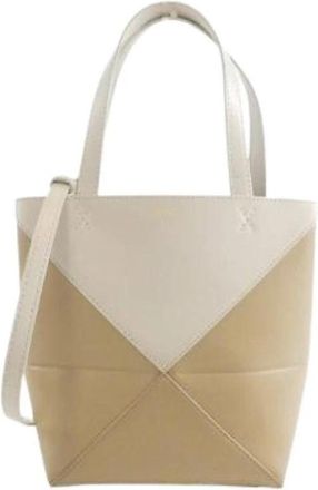 Loewe Pre-owned Puzzle Fold Calf Tote Bag Mini - Dames - Vintage Handtas - Beige - ONE Size - Leer - Vintage