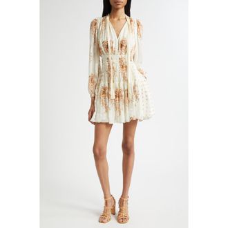 Ulla Johnson Maris Mixed Print Long Sleeve Silk A-Line Dress in Alabaster at Nordstrom Rack, Size 10