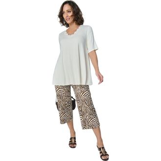 Jessica London Everyday Stretch Knit Wide Leg Crop Pant in Ivory Watercolor Zebra at Nordstrom, Size 28