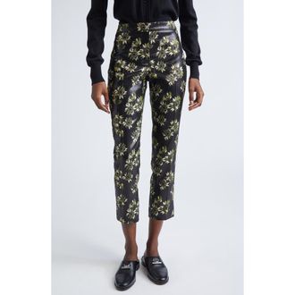 Alexander McQueen Metallic Sunflower Jacquard Cigarette Trousers in Black-Green-Gold at Nordstrom Rack, Size 8 Us / 44 It