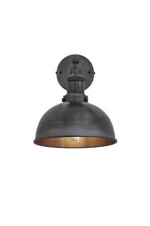 Industville Brooklyn Dome Wall Light, 8 Inch, Pewter, Pewter Holder in Dark Grey