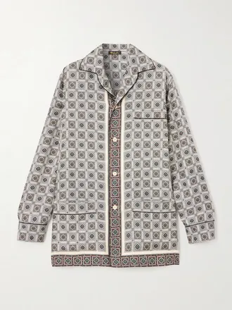 Loro Piana Camicia In Twill Di Seta Stampato Lian - Grigio