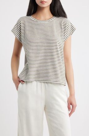 Eileen Fisher Stripe Organic Cotton Top in Olive at Nordstrom, Size X-Small