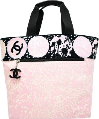 Chanel Black Pink Canvas Pile Fabric Tote Bag (Pre-Owned)