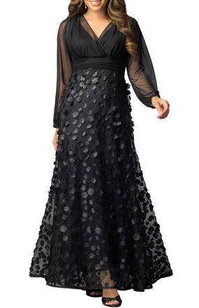 Kiyonna Blossoming Beauty Mesh Evening Gown in Onyx Blossoms at Nordstrom, Size X-Large