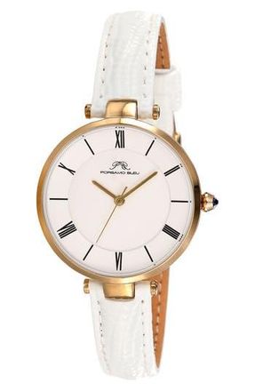 Porsamo Bleu Bellevue Leather Strap Watch, 32mm in White Gold Tone at Nordstrom Rack