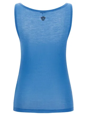 Versace Ribbed Virgin Wool Tank Top - Blue