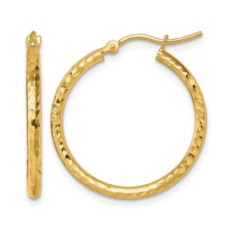 Diamond2Deal 10k Gold Diamond-cut 2mm Round Tube Hoop Earrings