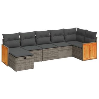 vidaXL Set De Sof&aacute;s De Jard&iacute;n 7 Pzas Con Cojines Rat&aacute;n Sint&eacute;tico Gris Vidaxl