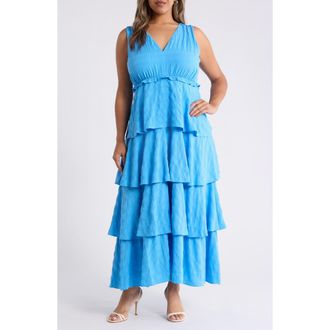 Chelsea28 Tiered Ruffle Maxi Dress in Blue Maya at Nordstrom, Size 2X