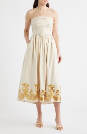 CeCe by Cynthia Steffe Embroidered Pintuck Strapless Maxi Dress in Soft Ecru at Nordstrom, Size X-Large