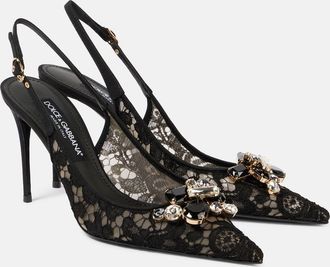 Dolce & Gabbana Rainbow embellished lace slingback pumps