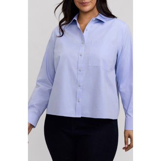 Foxcroft Jodie Cotton Button-Up Shirt in Blue Wave at Nordstrom, Size 3X