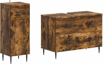 vidaXL Juego De Gabinete De Ba&ntilde;o De 2 Piezas Haarlem Roble Ahumado Vidaxl