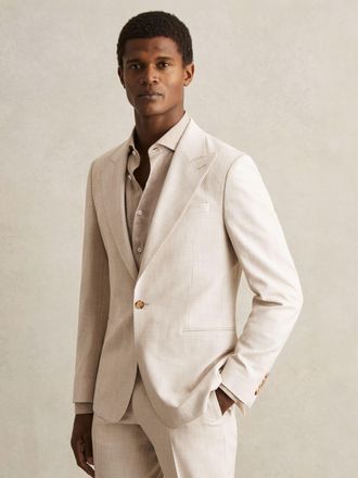 Reiss Oatmeal & white Slim Fit Single Breasted Pinstripe Suit Blazer, 42R