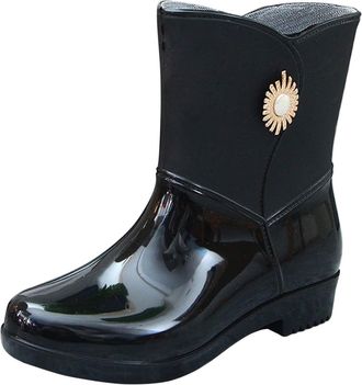 Generic Rain Boots For Women Shoes Comfortable Light Ankle Frosted Outdoor Work Kitchen Slip Resistant Ladies Waterproof Fashion Ankle Rain Boots(Black, 4.5)