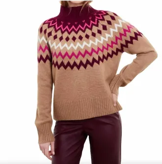 Kinross Cashmere Sara Fairisle Mock Neck Sweater In Brown