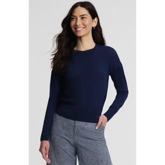 Lands End Double Trim Cotton Crew Neck Sweater in Deep Sea Navy at Nordstrom, Size X-Large