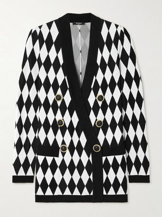 Balmain Blazer Doppiopetto In Jacquard A Rombi - Bianco