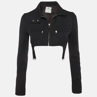 Courr&egrave;ges Courreges Paris Black Stretch Crepe Suspender Crop Jacket S