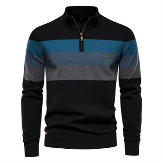 Generic Mens 1/4 Zip Jumper, Men Striped Sweaters, Knit Long Sleeve Jumpers, Turtleneck Knitted Pullover Sweater Casual Work Golf Sweater Slim Fit Polo Jumper