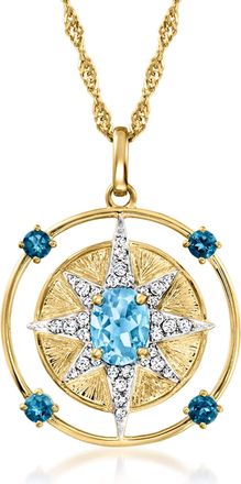Ross-Simons Blue and White Topaz North Star Pendant Necklace in 18kt Gold Over Sterling