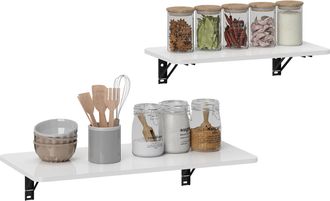 OEM Juego De 2 Mesas Plegables De Pared, Escritorios Flotantes Para Cocina Comedor, 80x40x16,5cm 60x30x11,5cm Blanco Brillo