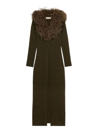 Blumarine feather-embellished long cardigan - women - Wool - S - Green