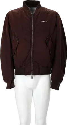 Off-white Brown Ribbed Graphic Nylon Bomber Jacket