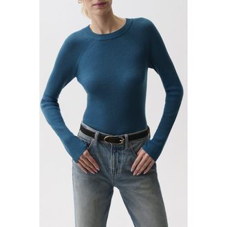 Pistola Denim Juno Rib Long Sleeve Merino Wool Blend Top in Deep Teal at Nordstrom, Size X-Small