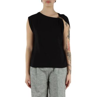 Pinko Sleeveless Tops, female, Black, Size: XS Twist Detail T-shirt